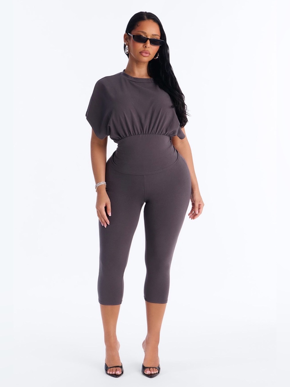 High-Waist Cropped Jumpsuit - Charcoal